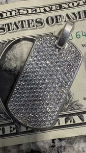 Lab Created Silver 42mm Dog Tag White Diamonds .925 Silver - Picture 1 of 4
