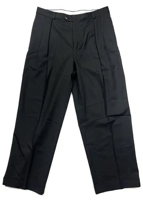 Bachrach Hombres 35R Negro 100% Lana Plisado Pantalones de Vestir Pantalones Puños Clásicos Foto 1 de 4