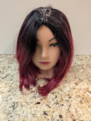 Peruca feminina de cabelo curto 10" reta preta vermelha degradê - Imagem 1 de 4