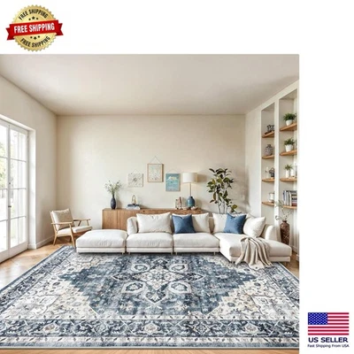 Elegante alfombra vintage de bajo perfil 8x10 - lavable a máquina y resistente a las manchas Foto 1 de 4