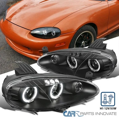 Fits 01-05 Mazda Miata MX5 MX-5 Black LED Halo Projector Headlights Lamps Pair - Image 1 of 4