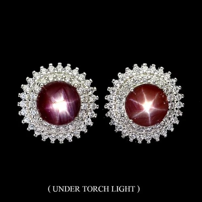 925 Sterling Silver Earrings Round 6 Rays Star Ruby 7mm Gemstone Jewelry - Image 1 of 4