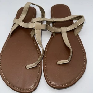 Time And True Cream Flat Strappy Thong Liplop Trap Back Sandals Size 8 See Desc - Picture 1 of 6