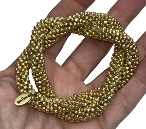 Mary Fisher Bracelet Mesh Round Twisted Double Strand Gold Tone Signed - Picture 1 of 7