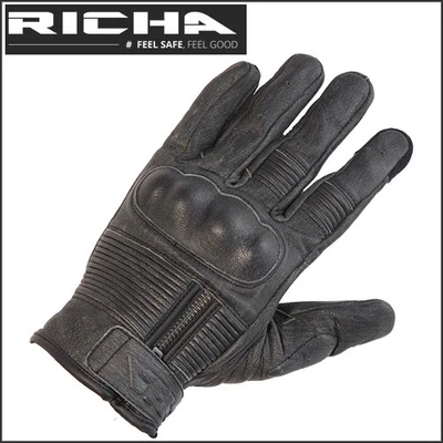 Richa Shadow Leather Vented Retro Motorcycle Motorbike Gloves - Grey - Image 1 of 2