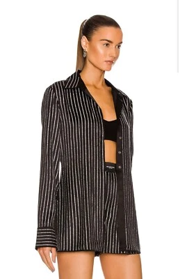 Camisa Alexander Wang Slim Seda con Cristal Hotfix Adorno Rayas S Negra Foto 1 de 4