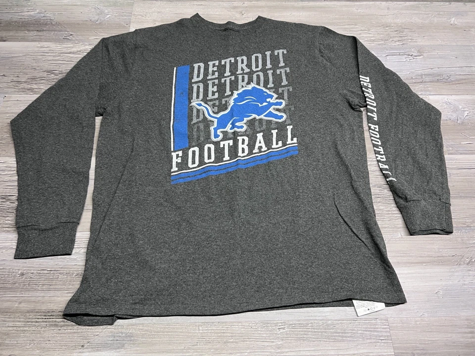 Detroit Lions NFL Dark Gray Football T-Shirt Long Sleeve Majestic Adult Size L - Image 1 of 4
