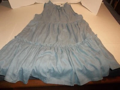 Mini Vestido Babydoll Azul Cambray Semilla Mostaza Talla L Sin Mangas Hoja Pat Foto 1 de 4