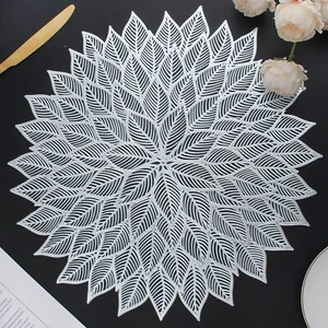Placemats Set of 6 Round Hollow Out Flowers Place Mats for Dining Table Press... - Picture 1 of 7