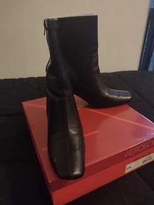 Botas de tornozelo femininas Aerosoles 8.5 Geneva couro salto alto - Preto - Imagem 1 de 4