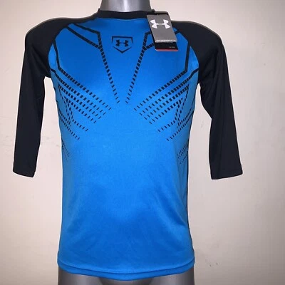 NWT Under Armour YLG 3/4 Sleeve Heat Gear Shirt Blue/ Black - Image 1 of 4