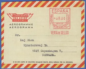 SPAIN 1970 8 Pta used Aerogramme, sent to Denmark, Michel LF71, Cat. 100 Euros - Picture 1 of 2