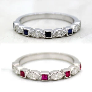 Rubí Zafiro Azul Cuadrado Boda Apilable Anillo de Banda 925S Meaniful Regalo - Imagen 1 de 10