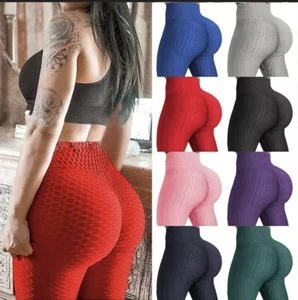 Women Stretch Leggings High Waist Anti-cellulite Yoga Pants Workout Butt Lifting - Picture 1 of 12