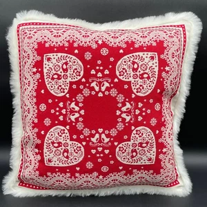 Hines of Oxford Valentines Love Birds Hearts & Birds Faux Fur Tapestry Pillow - Picture 1 of 10