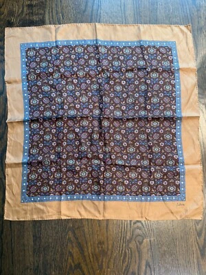 "Bufanda de seda eco vintage marrón púrpura estampado floral indio 23"" cuadrada enrollada a mano" Foto 1 de 4