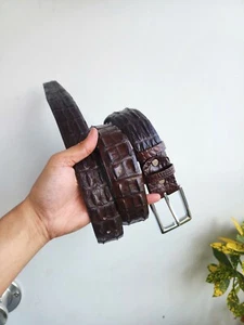 3.8CM Brown 100% Genuine Leather Skin Men Belt Silver Buckle- Handmade - Picture 1 of 5