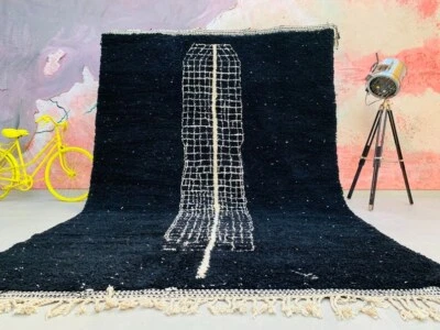 CUSTOM Black Beni ourain rug - New Berber design Hand-Knotted Moroccan wool rug - Image 1 of 4