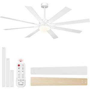 72 Inch Indoor Ceiling Fan with LED Light & Remote  Flush Mount Reversible Motor - Picture 1 of 7
