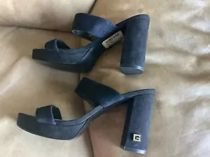 Guess Women’s Black Suede Leather Blubell Platform Block Heel Sandals Size 8M 🌺 - Picture 1 of 22