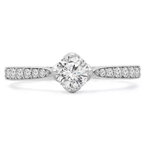 Anello di fidanzamento pavimentazione diamantata 0,48 CT rotondo SI1 G Oro bianco 14K - Foto 1 di 5
