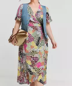 SIMPLY BE LADIES MULTI ANIMAL PRINT CRINKLE WRAP MIDI DRESS NEW (ref R) - Picture 1 of 4