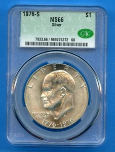 1976 S MS66 CAC Eisenhower $1 Dollar US Mint Silver Coin 1976-S MS-66 CACG - Picture 1 of 3
