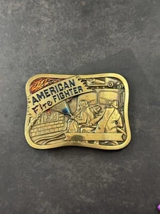 Vintage 1981 Baron American Fire Fighter Solid Brass Belt Buckle 6315 - Picture 1 of 5
