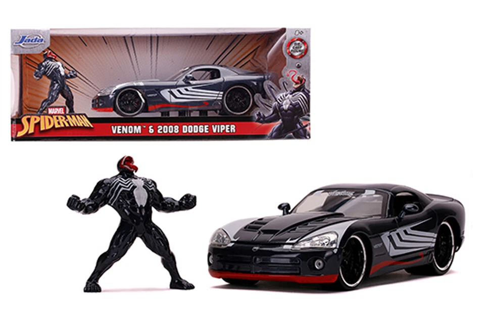 JADA "Marvel Spider-Man" 1/24 2008 Black Dodge Viper Car W/ Venom Figure 31750 - Image 1 of 1