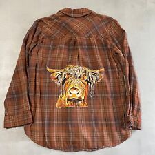 Upcycled flannel Shirt Womens Size Small soft graphic custom highland cow shaggy