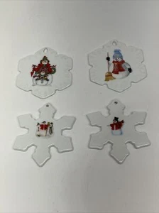 Christmas Ornaments Fine Porcelain Snowman Snowflake Shape (Lot Of 4) - Picture 1 of 8
