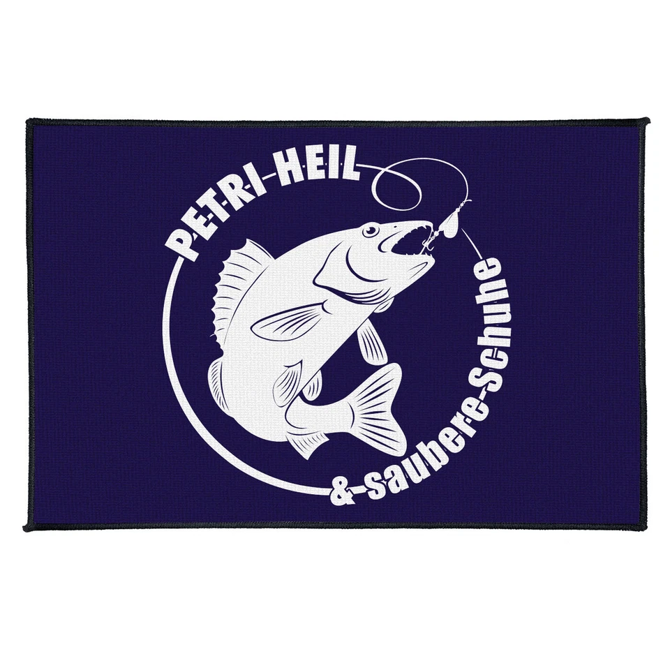 Fußmatte Angler Motiv Petri Heil & saubere Schuhe lustiges Geschenk Fisch Spruch - Bild 1 von 1