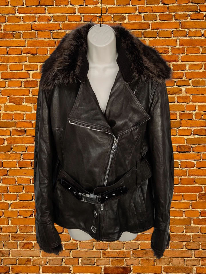 SEM VERA PELLE MOCHA BIKER JACKET COAT SIZE UK 10 LEATHER WOMENS BUCKLE BELT - Image 1 of 4