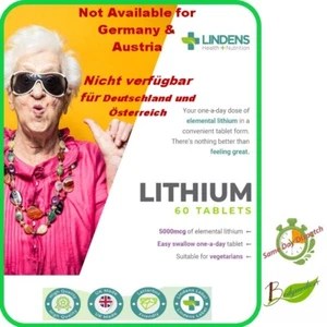 Lithium 5mg Food Supplement (60 Tablet) Lithium Orotate, Easy Swallow LINDENS UK - Picture 1 of 14