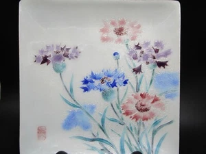 JAPANESE TUTANKA CLOISONNÉ ENAMEL ASIAN SQUARE FLORAL PLATE VINTAGE 7”X 7” - Picture 1 of 7