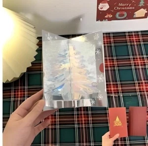 Glittery Merry Christmas Holiday 3D Pop Up Holiday SILVER Paper Greeting Card  - Picture 1 of 1