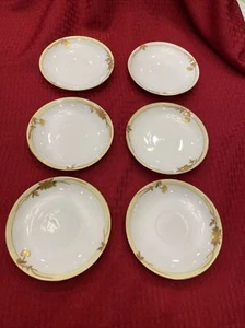 Lot Vintage Nippon Like Hand-Painted 6 Saucers 5.5”Gold Raised Flower Border. - Picture 1 of 4