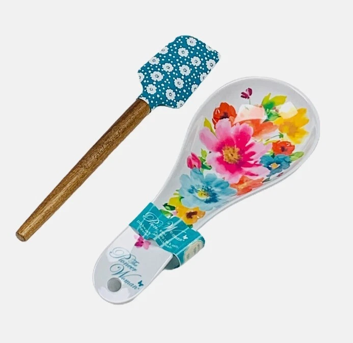The Pioneer Woman Breezy Blossom Melamina Cucchiaio Riposo & Silicone Spatola - Immagine 1 di 1