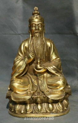 10" China Taoism Bronze Lao Jun Tzu-Lao Eight Diagrams Immortal God Gourd Statue - Image 1 of 4