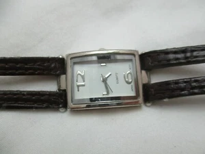 Analog Wristwatch Brown Buckle Band Rectangular White Face - Picture 1 of 12