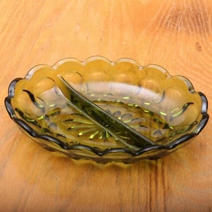 Plato Relish Vintage Dividido Anchor Hocking Huella Pulgar Verde Aguacate - Imagen 1 de 6