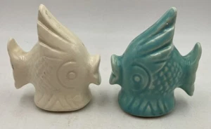 Angel Fish Salt And Pepper Shakers MCM Kissing Corks Cream Green - Picture 1 of 8