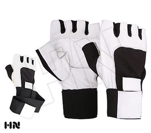 Leather Weight Lifting GYM Gloves Long Wrist Wrap Power Lifting Lifter PADDED - Picture 1 of 2