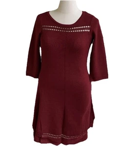 NWT Liz Claiborne Sweater Dress XL Wine Burgundy 3/4 Sleeve Stretch Cut Outs - Picture 1 of 7