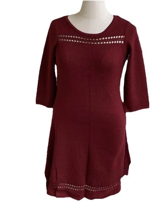 NWT Liz Claiborne Sweater Dress XL Wine Burgundy 3/4 Sleeve Stretch Cut Outs - Image 1 of 4