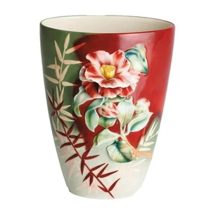 Franz Porcelain Hand-painted Far East Camellia Beauty Vase-From Enchanted Garden - Picture 1 of 1