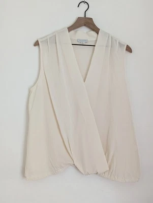 Garnet Hill Womens Blouse Tank Beige Sleeveless Surplice Wrap Sheer Sz 16 Silk - Image 1 of 4