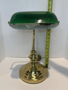 Traditional Green Banker Desk Lamp Pull Chain Switch Glass Light Satin Brass - Picture 1 of 6