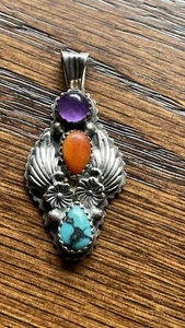Signed Navajo Raymond Boyd Sterling Silver Pendant - Picture 1 of 9