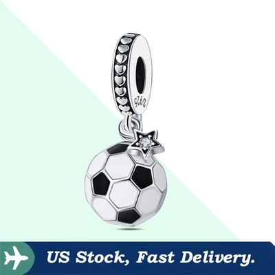Dije deportivo de plata de ley 925 KUNSIR para pulsera colgante de pelota de fútbol Foto 1 de 4
